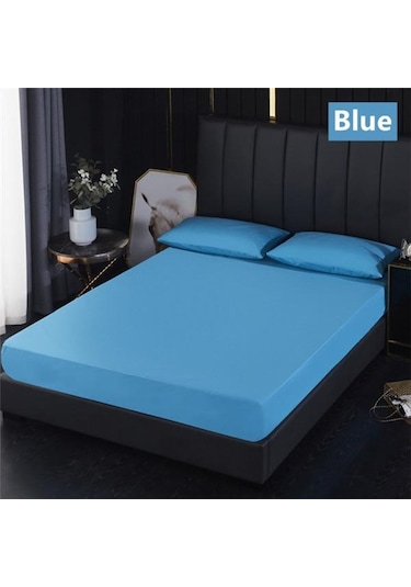 Mavi Derin Cep Yatak Çarşaf Elastik Bantlı % 100% Su Geçirmez Yatak Portector Yatak Topper Kapak Hiçbir Yastık Kılıfı 90cmx200cmx30cm Yatak Mavi