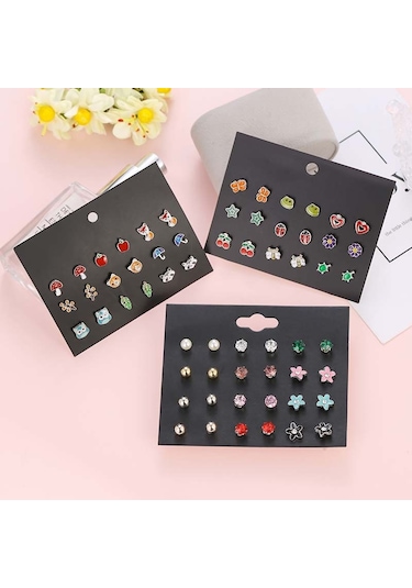 Chavin Çocuk Genç 30 Çift Mineli Figür Küpe Seti es93 Çok Renkli