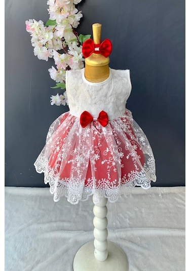 Saç Bantlı Dantelli Bebek Elbise PNPN136