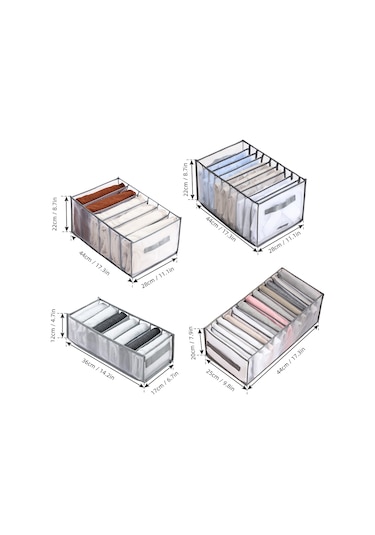 Hangfox Giyim Düzenleyici Seti - Çok Bölmeli, Katlanabilir, Yıkanabilir Nilon Organizerler 6+7+9+12 Bölmeli - Dolap Ve Seyahat İçin Uygun Gri