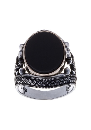Nagiss 925 Ayar Gümüş Oniks Taşlı Çapa Detaylı Erkek Yüzük