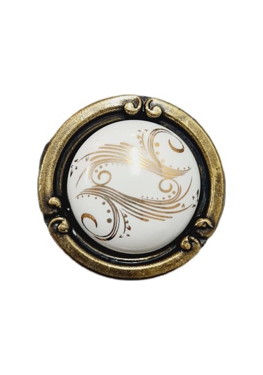 Porselen Düğme Kulp Metal Antiksarı Motifli / 5 Adet Antik