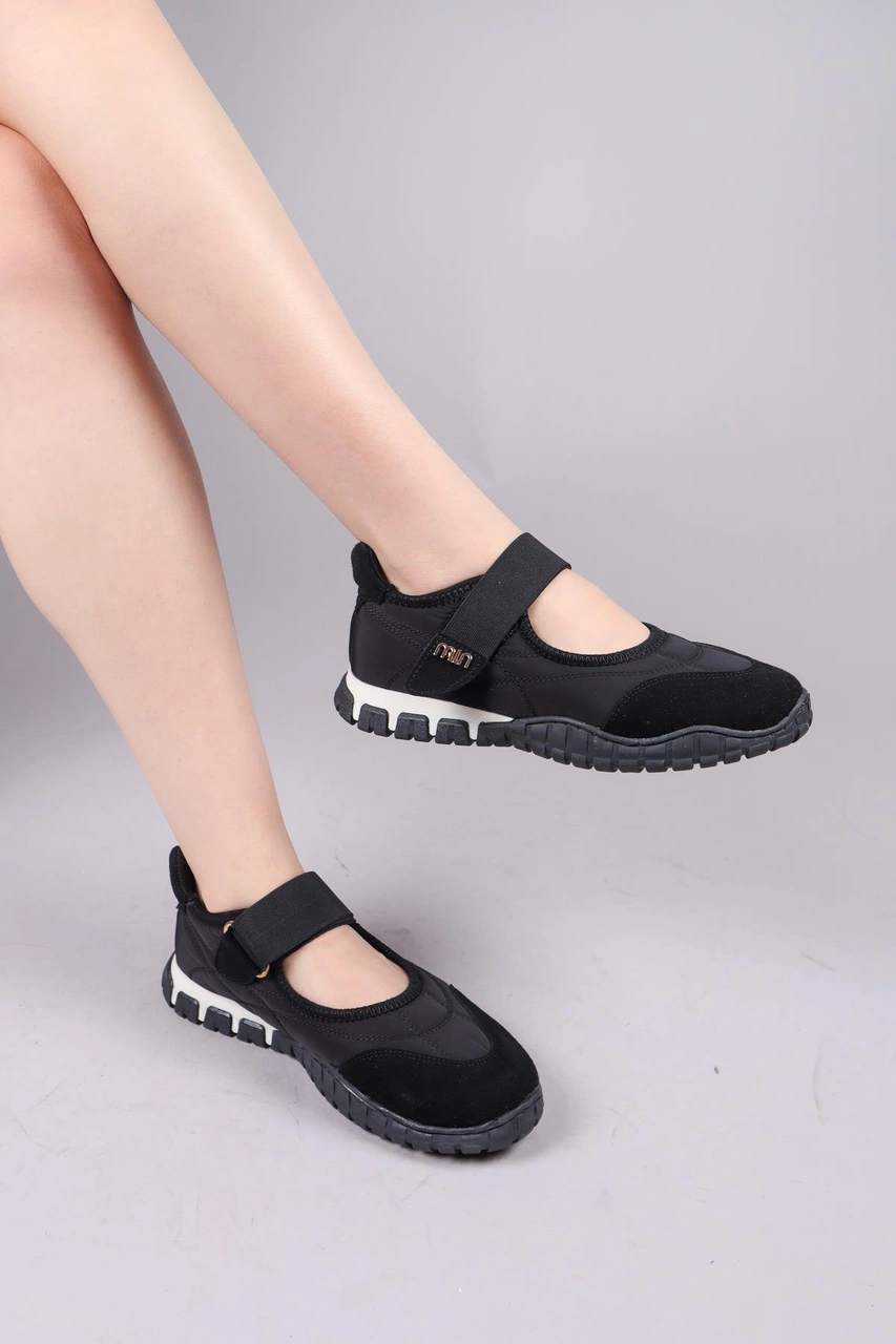 Madre Cırtlı Süet Garnili Paraşüt Babet Siyah-8440 Siyah