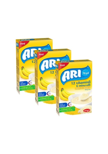 Arı 12 Vitaminli 6 Mineralli Sütlü Muzlu 6+ Ay Pirinç Unu 3 x 250 G