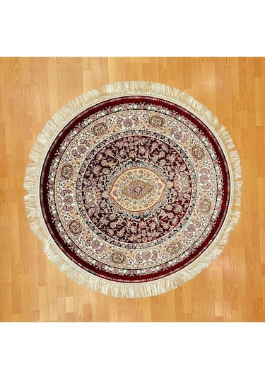 Yuvarlak Madalyon Desenli 200 X 200 Cm İpek Halı Bordo