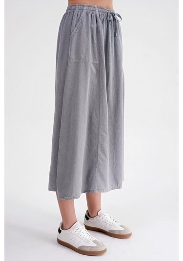 4633 Kadın Yandan Cepli Parçalı Etek Gri Gri