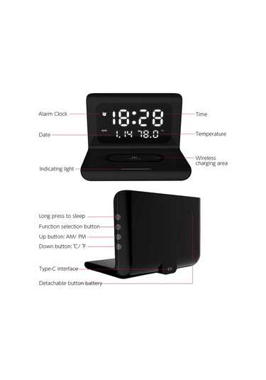 Leezsing "3'ü 1 Arada Akıllı Saat: Kablosuz Şarj, Termometre Ve Alarm Özellikli"