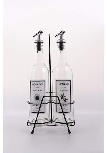 Jenisa Standlı Etiketli Akıtmaz Yağdanlık Yağlık 2 Adet 750 ML Siyah - Şeffaf