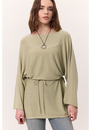 Triko Kuşaklı Tunik Çağla Yeşili Çağla Yeşili