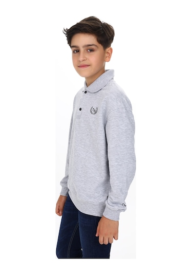 Toontoy Erkek Çocuk Polo Yaka Tnty Baskılı Sweatshirt Gri Melanj