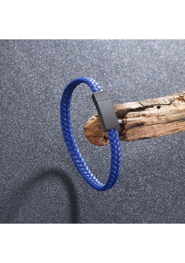 Kadınlar Erkekler İçin Basit Paslanmaz Çelik Bileklik Hakiki Örgü Deri Bilezikler Özel Doğum Günü Partisi Çift Takısı Hediye Mavi