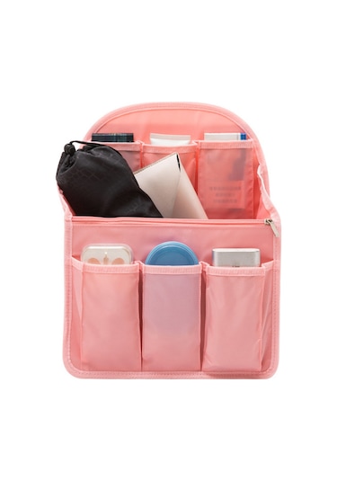 Springsun Yolculuk İçin Çok Bölmeli Nylon Kosmetik Ve Malzeme Düzenleyici İç Çanta, A Modeli Büyük Boy, Kiraz Pembe Pembe