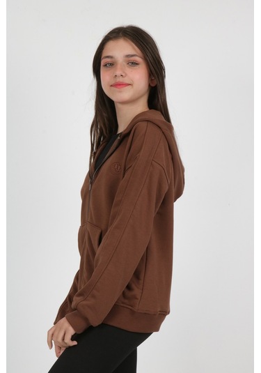 Toontoy Kız Çocuk New Coll Nakışlı Hırka Kahverengi