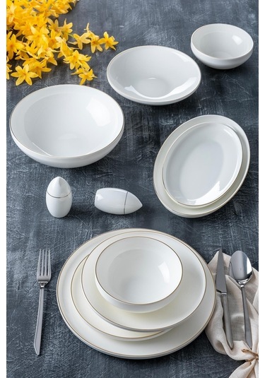 Mira 6 Kişilik 30 Parça Bone Yemek Takımı - Gold Beyaz