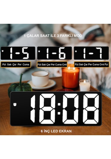 HyMark LED Ekran USB Güç Dijital Aynalı Masa Saati Sıcaklık Alarm Takvim/ADPT
