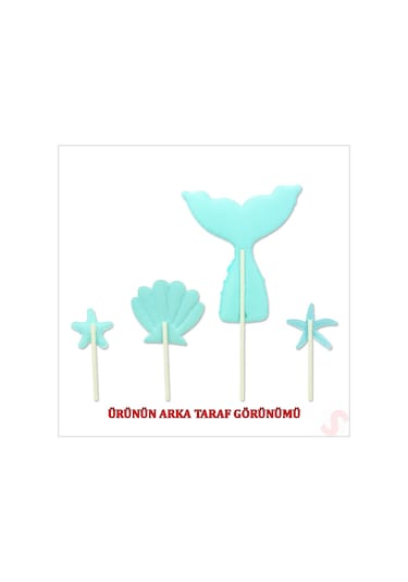 Deniz Kızı Pul Payetli Pasta Süsü, 4'lü Set - Mavi