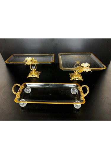 Elta Collection 3 Parca Gold Yaldızlı Kristal Ayaklı Sunumluk Altın