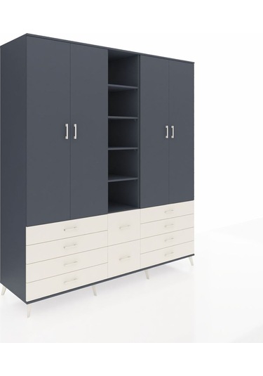 Kronos Dolap 9 Raflı 10 Çekmeceli 2 Askılı 220x59x243 Antrasit-antrasit/aytaşı Antrasıt/aytası