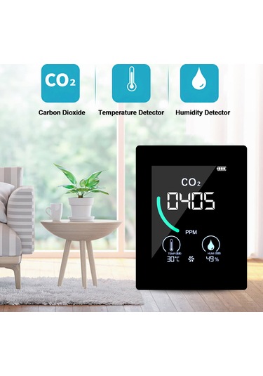 Ximistore9 Siyah Co2 Tespit Cihazı - Sicaklık Ve Nem Sensörü İle Gerçek Zamanlı Ölçüm, 4 Renkli Led Uyarı Sistemi