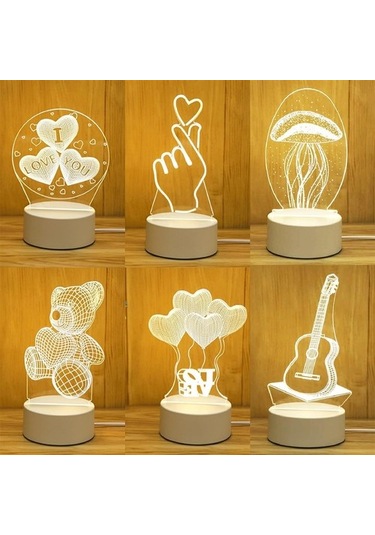 Szypzstore 1 Adet Romantik Aşk 3d Akrilik Ev Için Led Lamba Çocuk Gece Lambası Masa Lambası Doğum Günü Partisi Dekoru Sevgililer Günü Başucu Lambası Synv4n Siyah