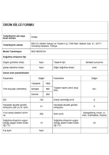 Profilo BD2186WEXN 641 LT No-Frost Üstten Donduruculu Buzdolabı