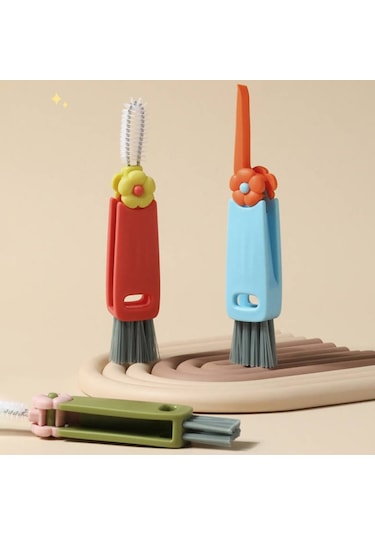 3'ü 1 Arada Bardak Kapağı Temizleme Fırçası Şişe Boşlukları İçin Çok İşlevli Fırça Taşınabilir Dar Alan Temizleme Aletleri Ev Mutfağı İçin