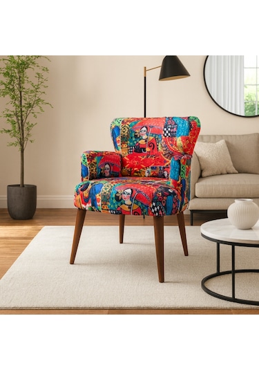 Roma Modern Tekli Koltuk Berjer - Dijital Baskılı Kumaş - Ahşap Ayak - Şemsiyelı Kız Şemsiyeli Kız