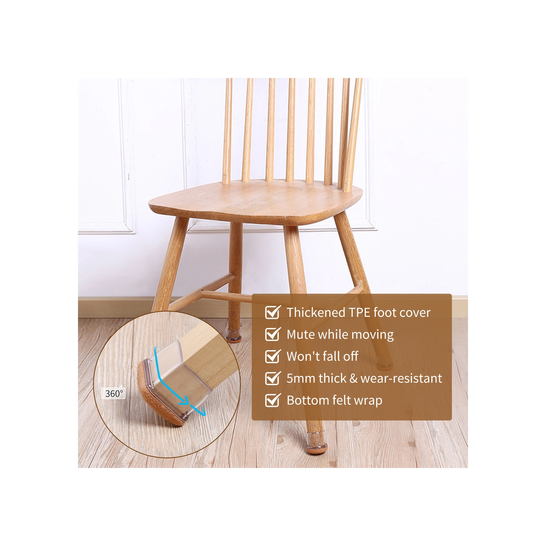 Yaleker Küçük Boy Kahverengi Dairesel Sandalye Ayak Koruması - Sessiz, Dayanıklı, Kalın Tpe Tabanlı Mutfak Ofis Mobilya Ayaklık 8 Adet