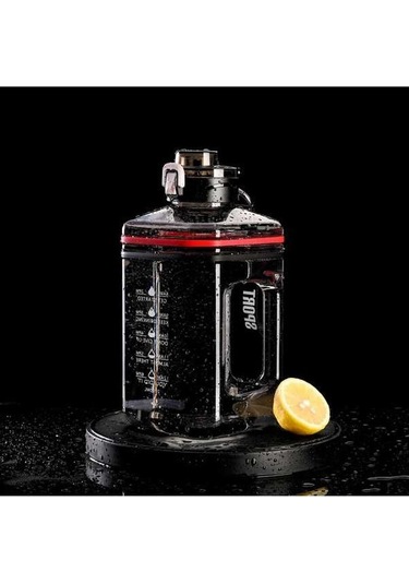 Ulzyvf Büyük 2.2l Spor Su Matarası - Taşıma İpiyle Pratik Fitness Şişesi Siyah, Mavi Siyah