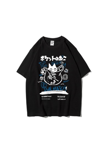 Teekossc 2024 Yaz Kedi Baskılı Harajuku Kawaii Erkek Kadın T-shirt Y2k Streetwearmavi Mavi
