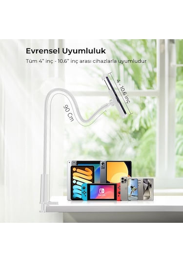 Juo 90 Cm Akrobat Esnek Tablet Ve Telefon Tutucu Stand Beyaz