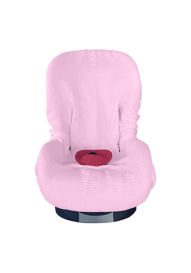 4katlı Müslin Bebek Oto Koltuk Kılıfı Lastikli %100pamuk Pembe