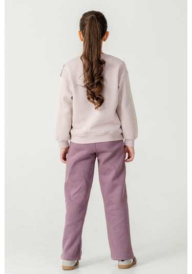 Kız Çocuk Make Your Baskılı 3 İplik Kalın Kışlık Eşofman Takımı Ak4227 Mor