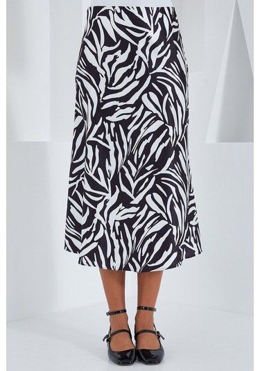 Kadın Siyah Beyaz Desenli Saten Etek 15806 15806bgd19-741-14927 001