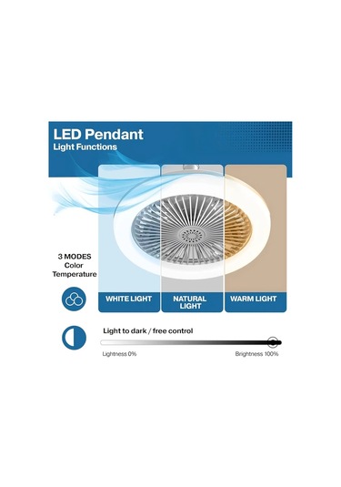 Xuweiwei Beyaz E27 Uzaktan Kumandalı Led Akıllı Tavan Vantilatör Lambası 3 Hız 3 Renk 17 Mod E27