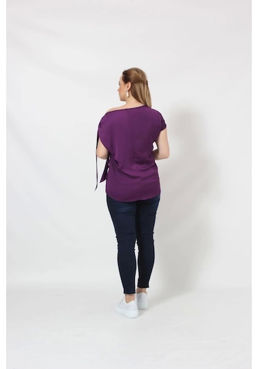 3250 Tek Omuz Bağlama Detaylı Bluz Mor Mor