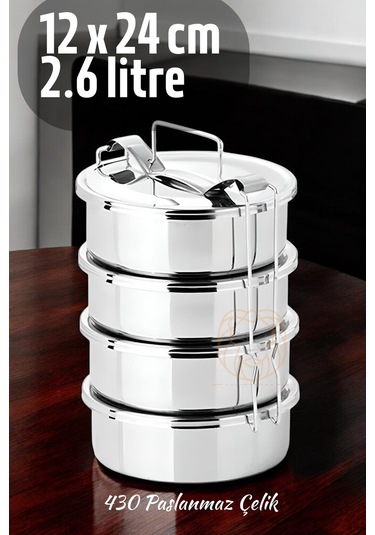 Zhltools Sefer Tası Yemek Kabı Paslanmaz Çelik 4 Katlı 12 Cm 650 Ml Gümüş