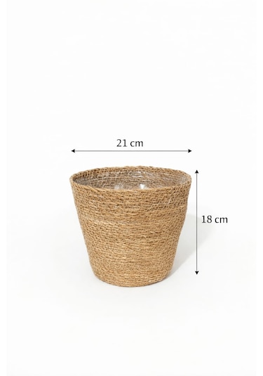Dekorasyaa Yuvarlak Hasır Saksı Seti - Korumalı - Ev Dekorasyon - 21x18cm Orta