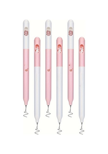 6 Parça Karikatür Sevimli Jel Kalemler, Komik Kalem, 0.5mm Çabuk Kuruyan Siyah Mürekkep Kalem