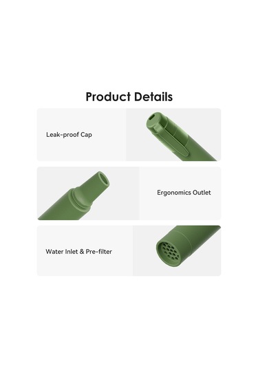 Tenfowee Kamp Ve Yürüyüş İçin Taşınabilir Su Filtre Borusu - 1000l Saf Su Üretimi - Yeşil 2'li Paket - Acil Durumda Kullanıma Uygun Yeşil