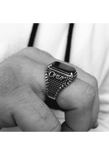 Simurg Jewellery 925 Ayar Gümüş İsimli Oniks Taşlı Erkek Yüzük