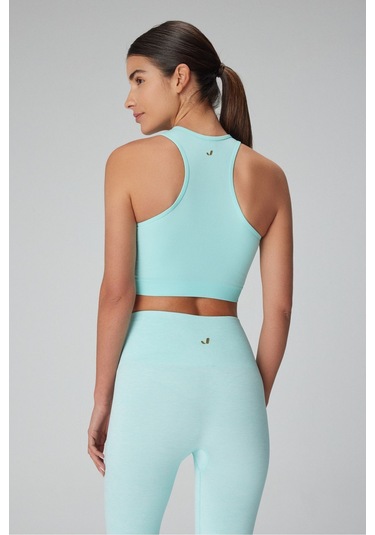 Jerf Palmi Kendinden Desenli Yuvarlak Yaka Kaplı Bra Turkuaz