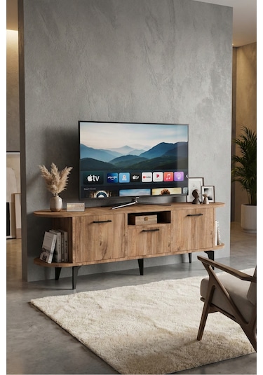 Tv Sehpası 160 Cm Modern 3 Kapaklı Tv Sehpa Çok Amaçlı Konsol Ünitesi Mira Siyah