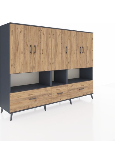 Hyperion Dolap 12 Raflı 3 Çekmeceli 5 Kapaklı 220x44x163 Antrasit Antrasit-çam