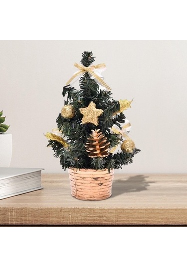 Pazly Yılbaşı Yapay Suntek Raf Mini Küçük Işıklı Bar Ağacı 20cmx10cm Yl