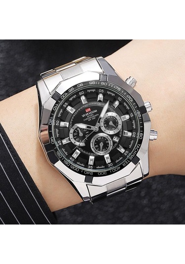 Siyah Va Va Voom Kuvars Kol Saatleri Moda Erkek Izle İş Tarzı Paslanmaz Çelik Kayış Takvim Kadran Kuvars Hareketi Kol Saati