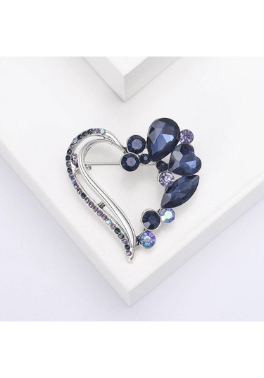 Mavi Blucome Güzellik 2 Renkli Kalp Kadınlar Için Tasarımcı Rhinestone Aşk Kalp Broş Parti Ofis Broş Pin Hediyeler Mavi