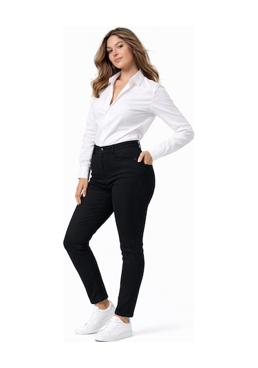 Kübra Kadın Bilek Jean Pantolon Beli Lastikli Düğmeli Bgl-st05384 Siyah