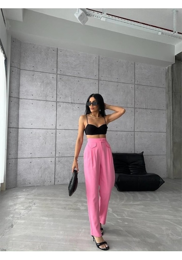 Munn Collection Pantolon Kapalı Cep 3 Düğme Detaylı - Pembe Pembe