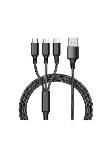 Lemestar 1.2m Siyah Nylon Örgü 3'lü Usb Kablosu - Type-c, Micro Usb, İphone Uyumlu 2.4a Hızlı Şarj, Dayanıklı Ve Esnek, Taşınabilir